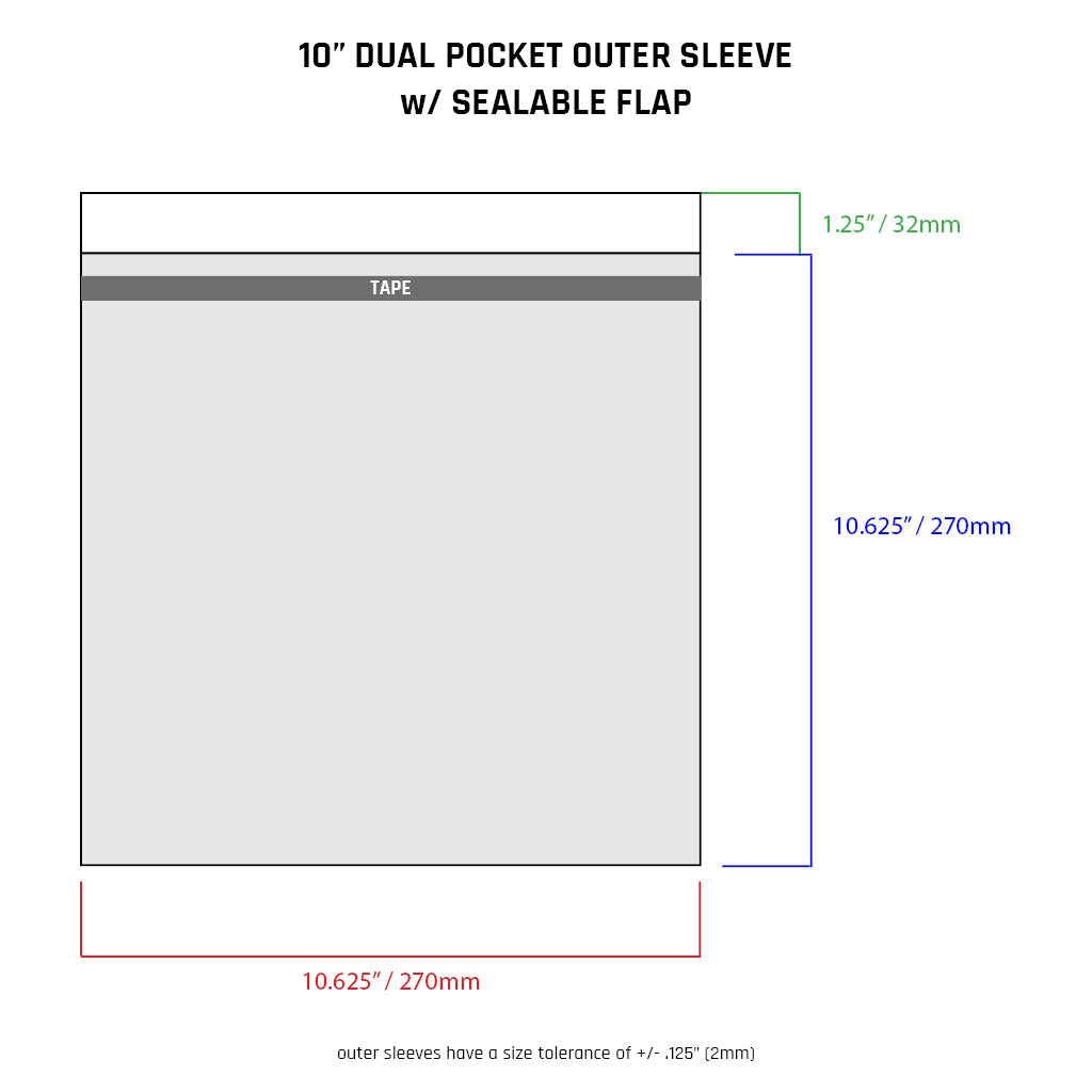 10" Dual Pocket Outer Sleeves w/ Sealable Flap - 4mil (25 pack)