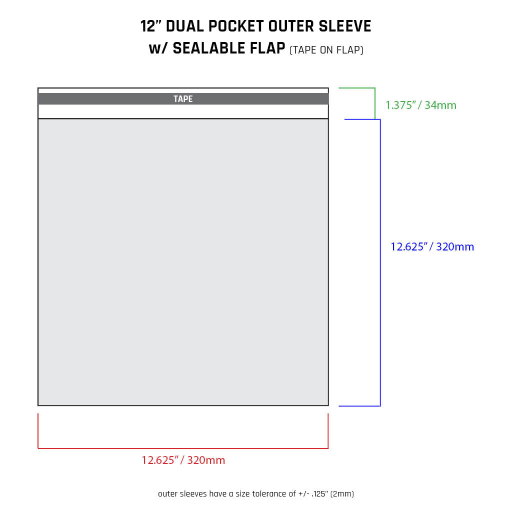 12" Dual Pocket Outer Sleeves w/ Sealable Flap (Tape on Flap) - 4mil (25 pack)