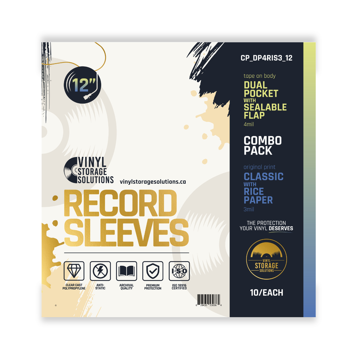 12" Dual Pocket Outer Sleeve + Rice Paper Inner Sleeve Combo Pack - 10 Each