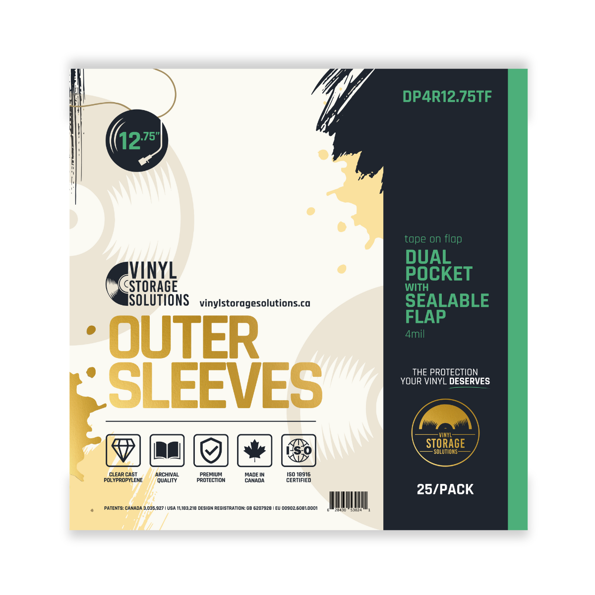 12.75" Dual Pocket Outer Sleeves w/ Sealable Flap (Tape on Flap) - 4mil (25 pack)