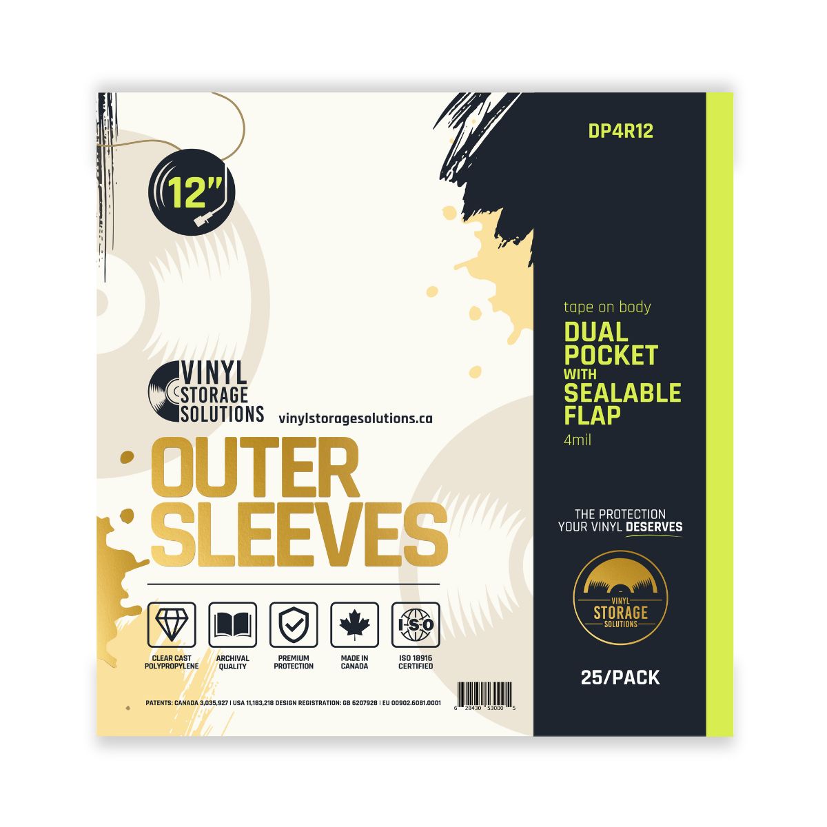 12" Dual Pocket Outer Sleeves w/ Sealable Flap (Tape on Body) - 4mil (25 pack)