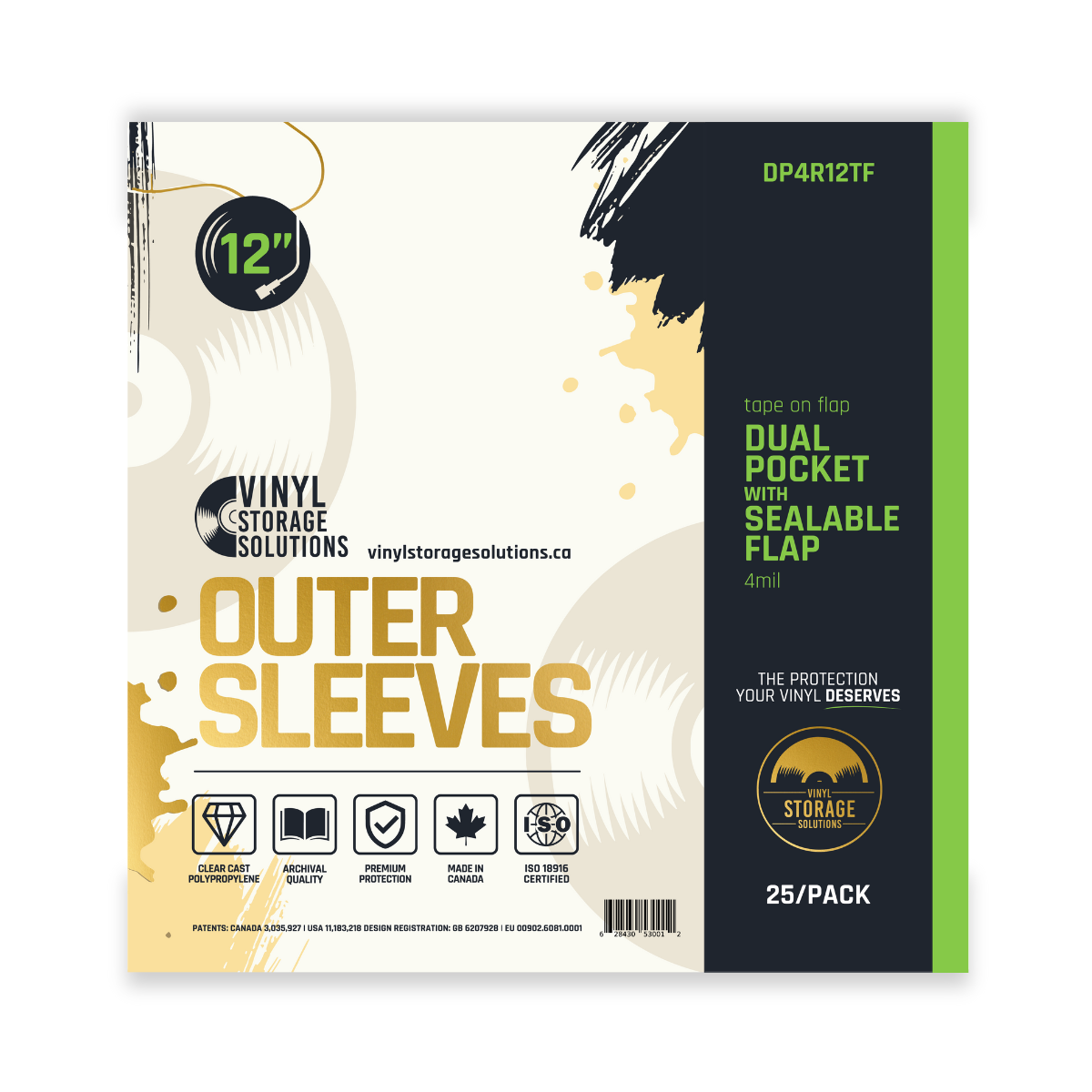 12" Dual Pocket Outer Sleeves w/ Sealable Flap (Tape on Flap) - 4mil (25 pack)