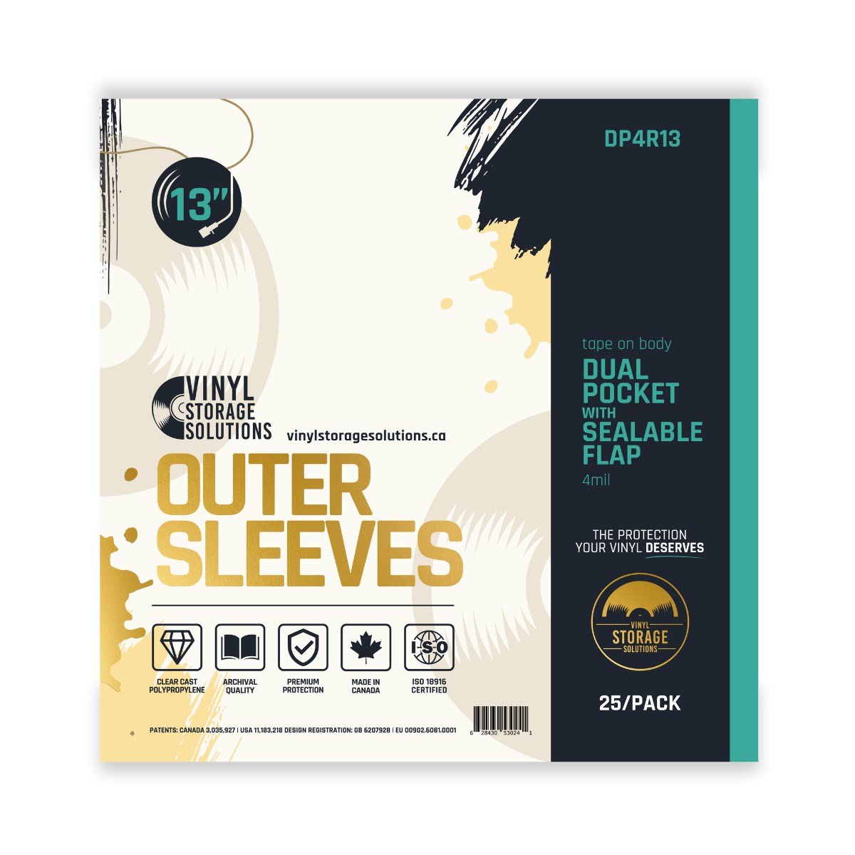 13" Dual Pocket Outer Sleeves w/ Sealable Flap - 4mil (25 pack)