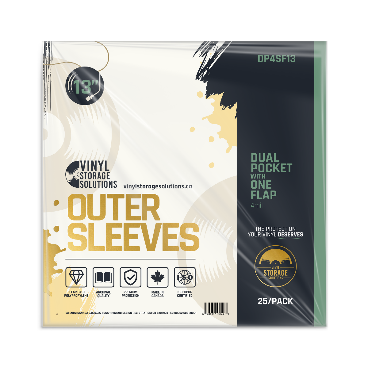 13" Dual Pocket Outer Sleeves w/ One Flap - 4mil (25 pack)
