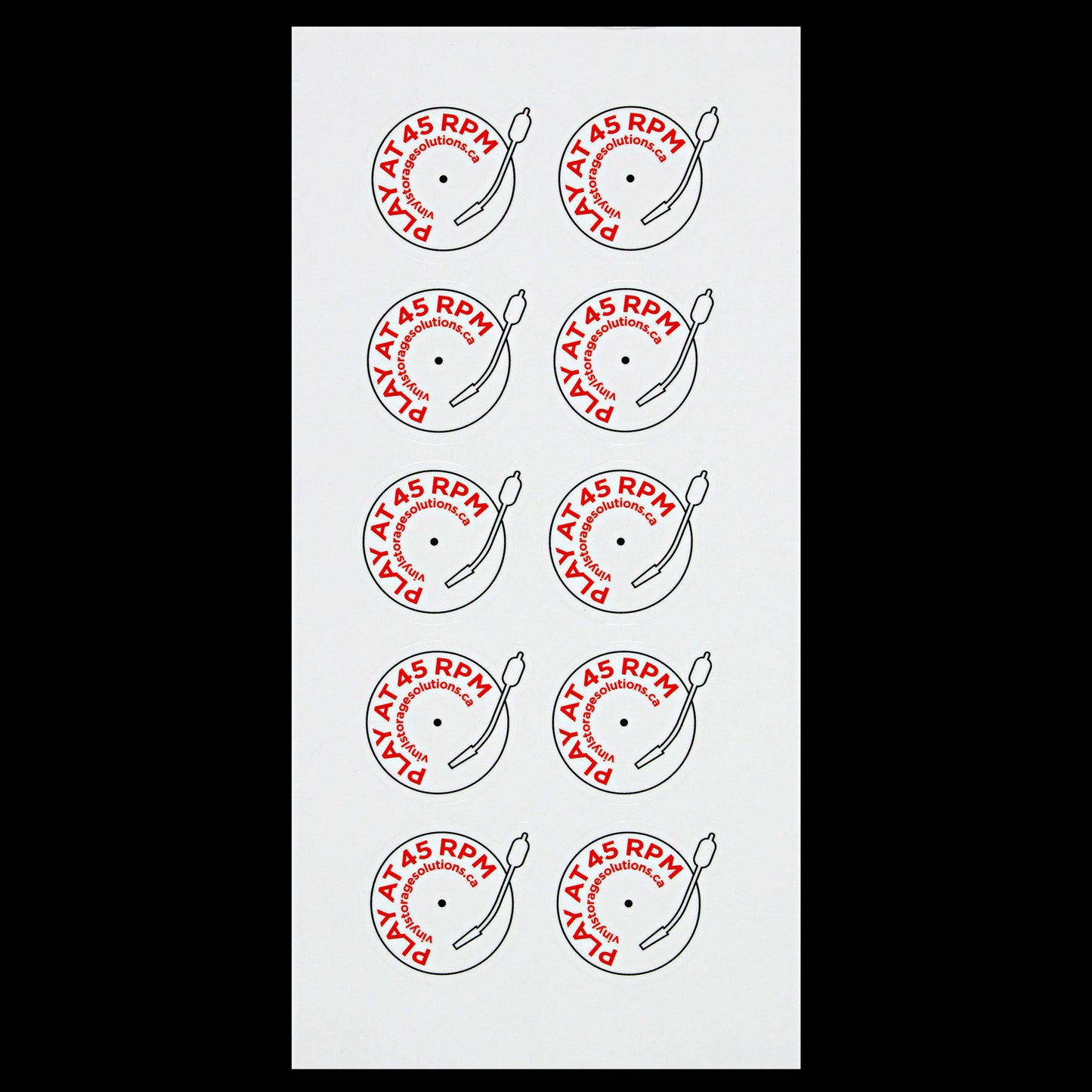 PLAY AT 45 RPM Stickers - Sheet of 10 - Vinyl Storage Solutions