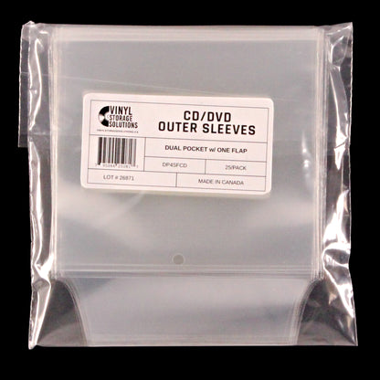 CD/DVD Dual Pocket Outer Sleeves w/ One Flap - 4mil (25 pack) - Vinyl Storage Solutions