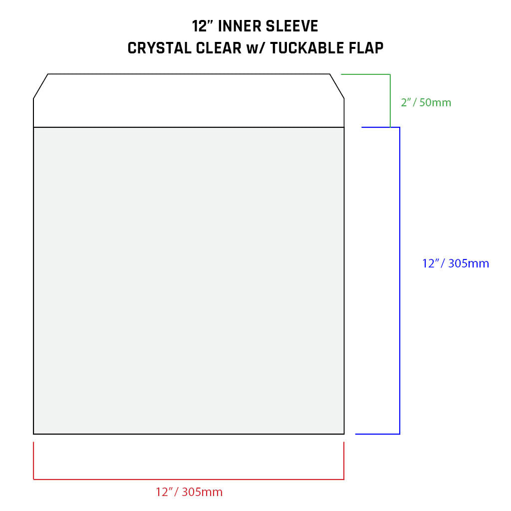 12" Inner Sleeves, Crystal Clear w/ Flap - 3 mil (25 pack)