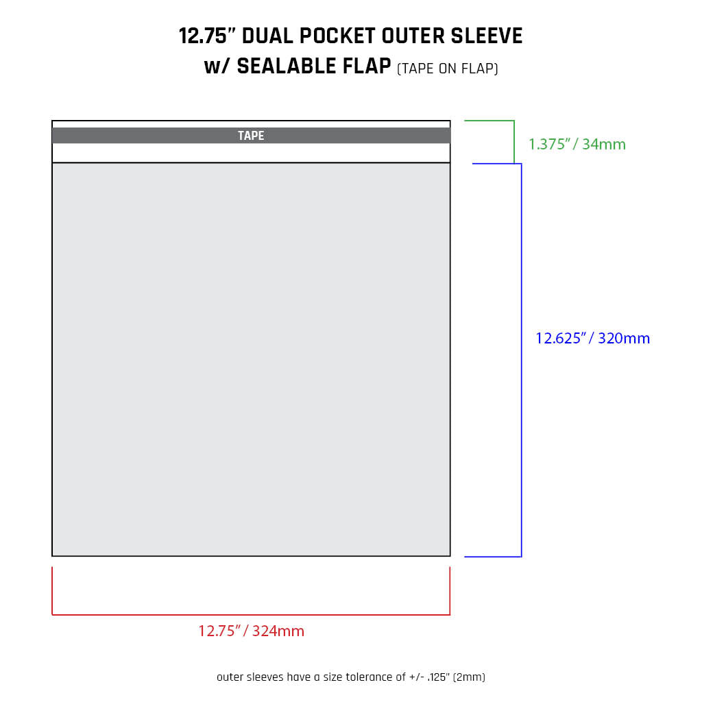 12.75" Dual Pocket Outer Sleeves w/ Sealable Flap (Tape on Flap) - 4mil (25 pack)