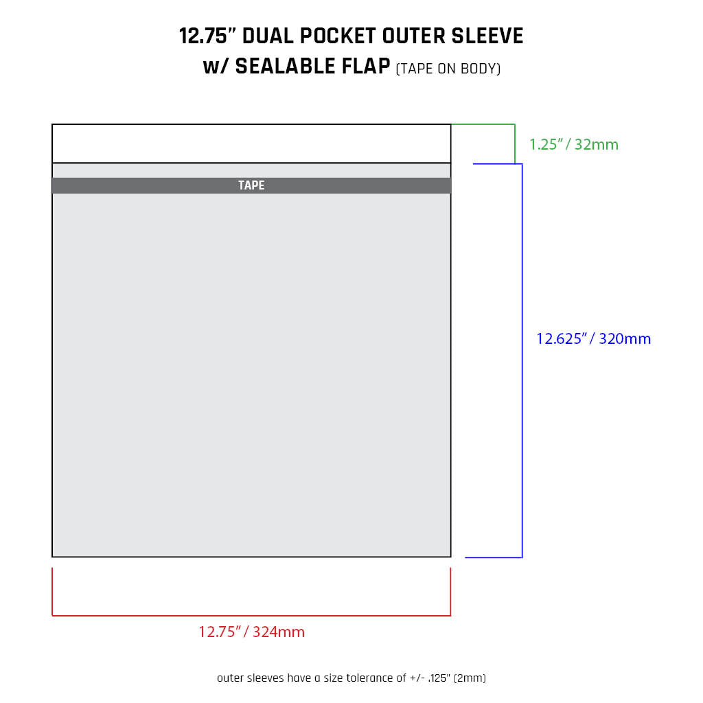 12.75" Dual Pocket Outer Sleeves w/ Sealable Flap (Tape on Body) - 4mil (25 pack)