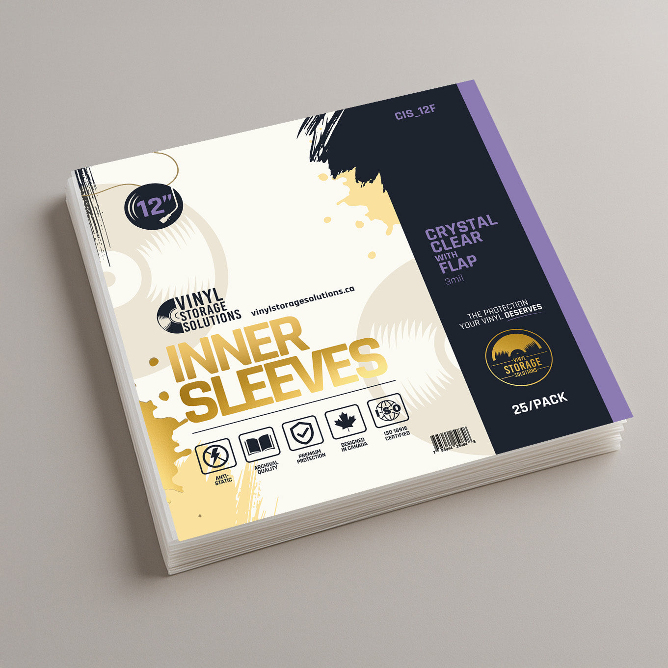 12" Inner Sleeves, Crystal Clear w/ Flap - 3 mil (25 pack)