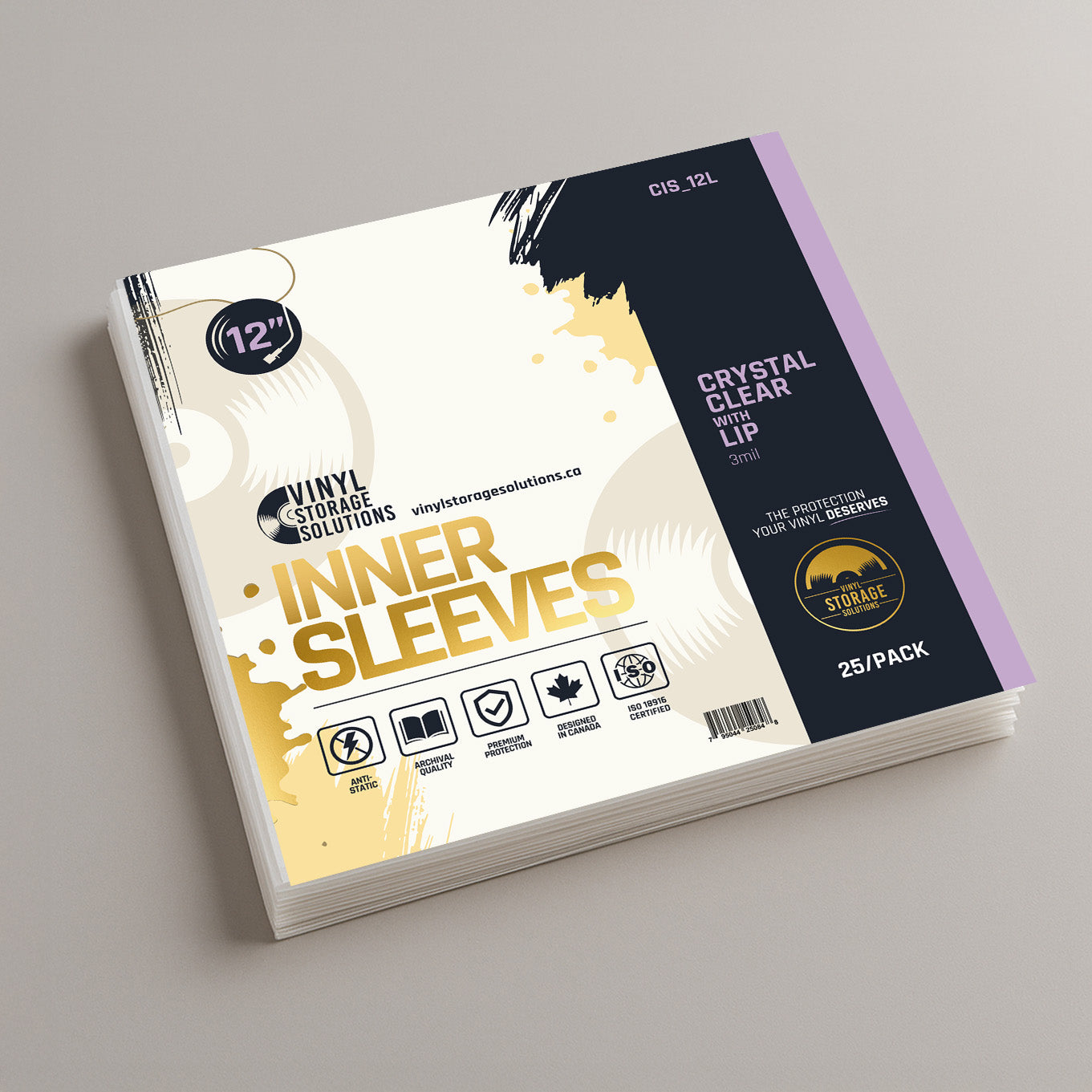 12" Inner Sleeves, Crystal Clear w/ Lip - 3 mil (25 pack)