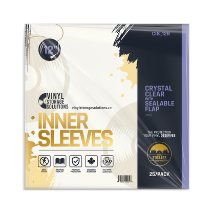 12" Inner Sleeves, Crystal Clear w/ Sealable Flap - 3 mil (25 pack)