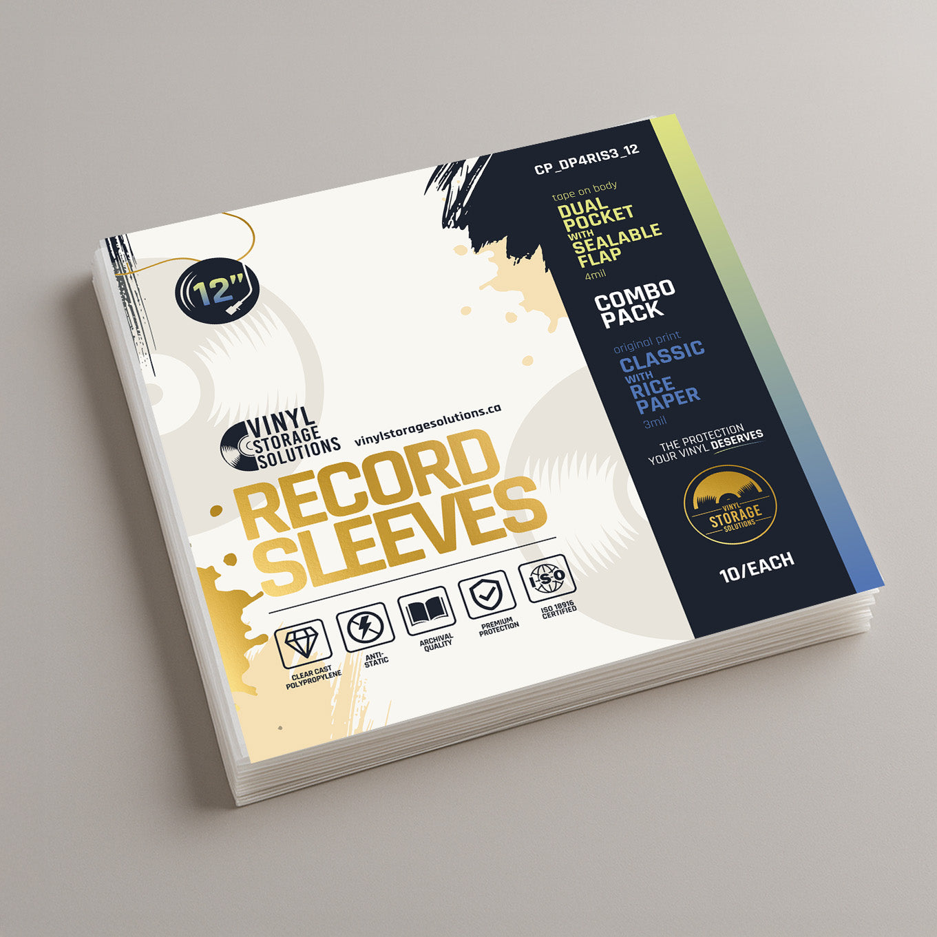 12" Dual Pocket Outer Sleeve + Rice Paper Inner Sleeve Combo Pack - 10 Each