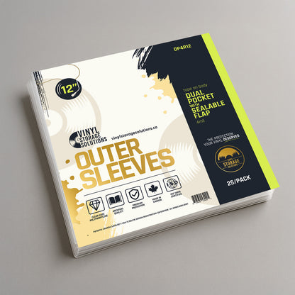 12" Dual Pocket Outer Sleeves w/ Sealable Flap (Tape on Body) - 4mil (25 pack)