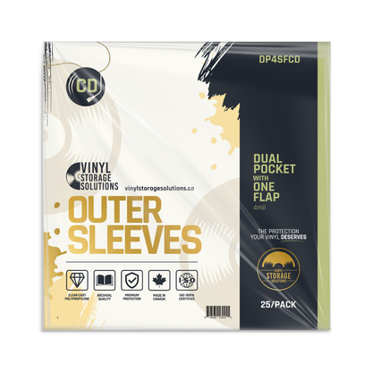 CD/DVD Dual Pocket Outer Sleeves w/ One Flap - 4mil (25 pack)