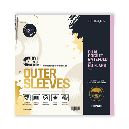 12.75" Dual Pocket Gatefold Outer Sleeves w/ No Flaps - 3mil (10 pack)