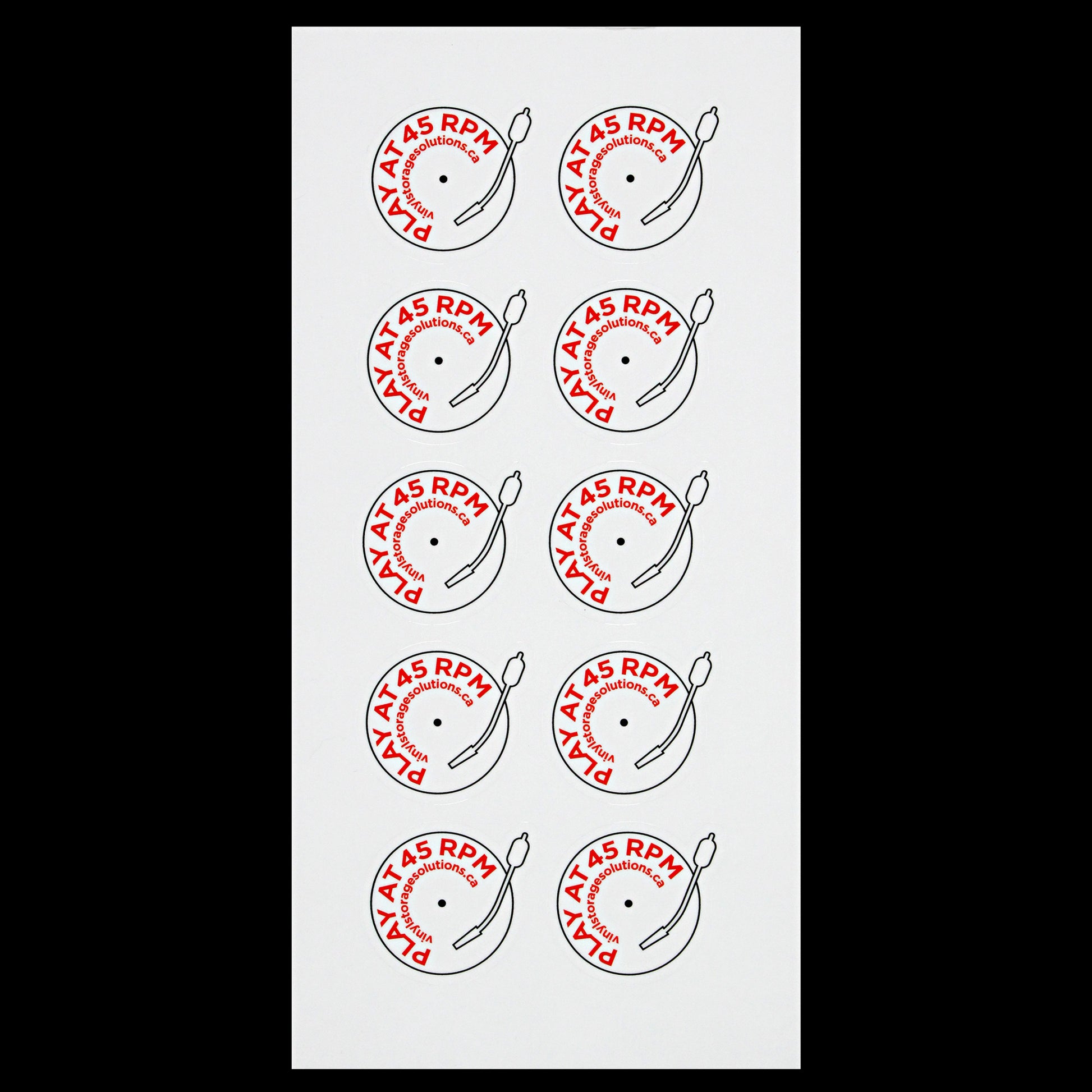 PLAY AT 45 RPM Stickers - Sheet of 10 - Vinyl Storage Solutions