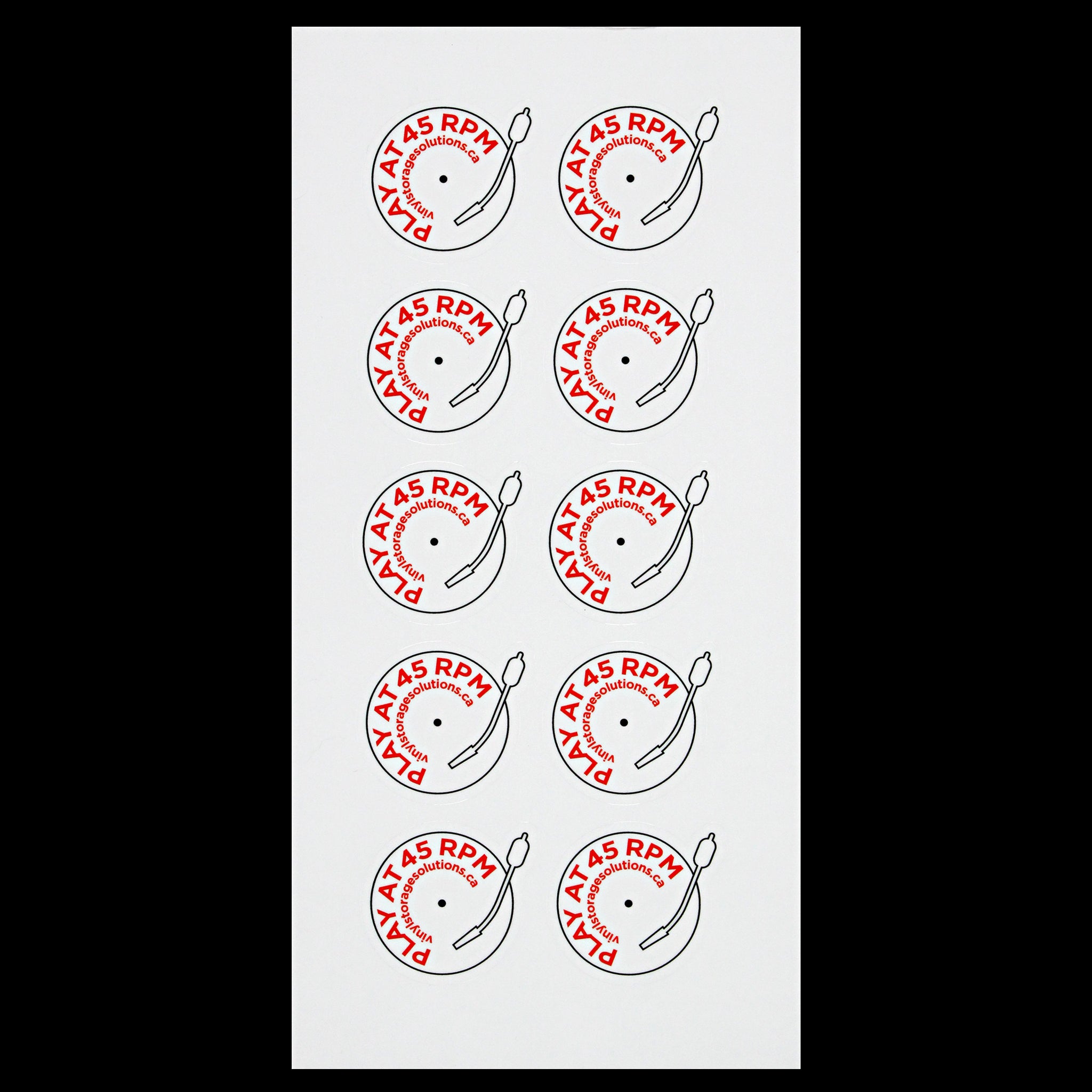 PLAY AT 45 RPM Stickers - Sheet of 10 - Vinyl Storage Solutions